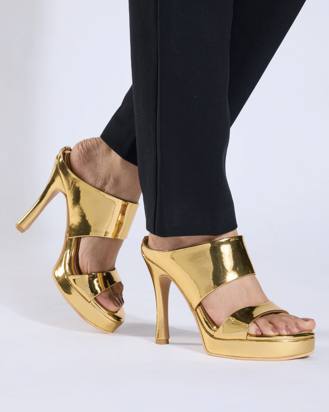 Gold Metallic Scultped Slip-On Heels