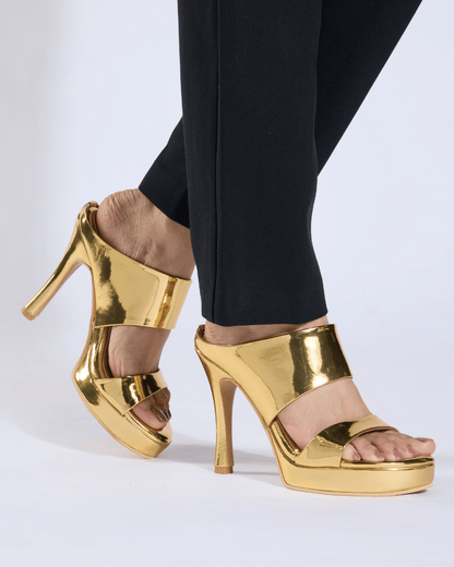 Gold Metallic Scultped Slip-On Heels