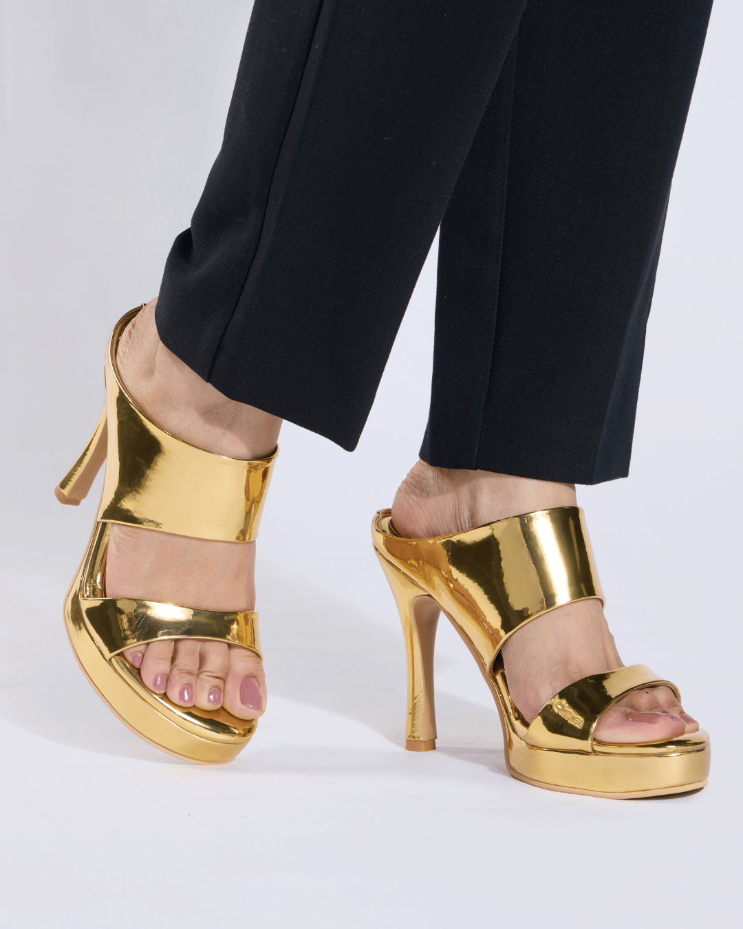 Gold Metallic Scultped Slip-On Heels