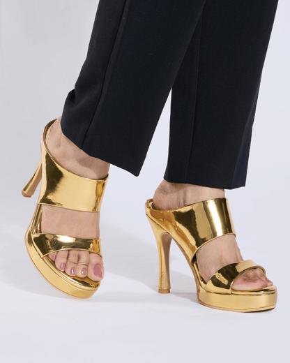 Gold Metallic Scultped Slip-On Heels