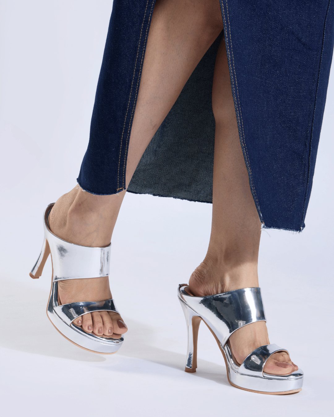 Silver Metallic Scultped Slip-On Heels