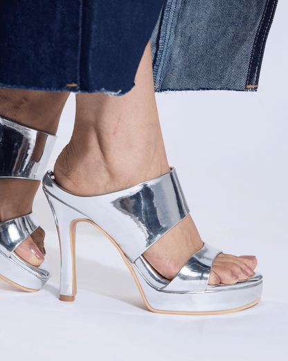 Silver Metallic Scultped Slip-On Heels
