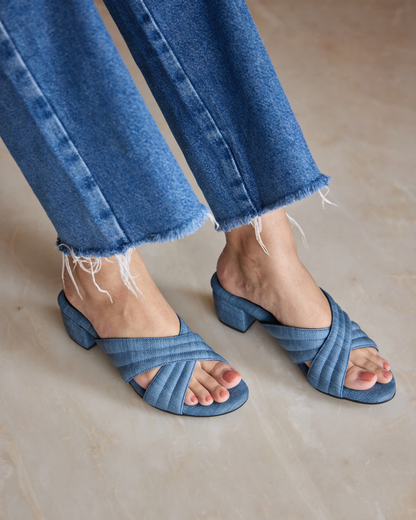 Denim Crisscross Slide Heels