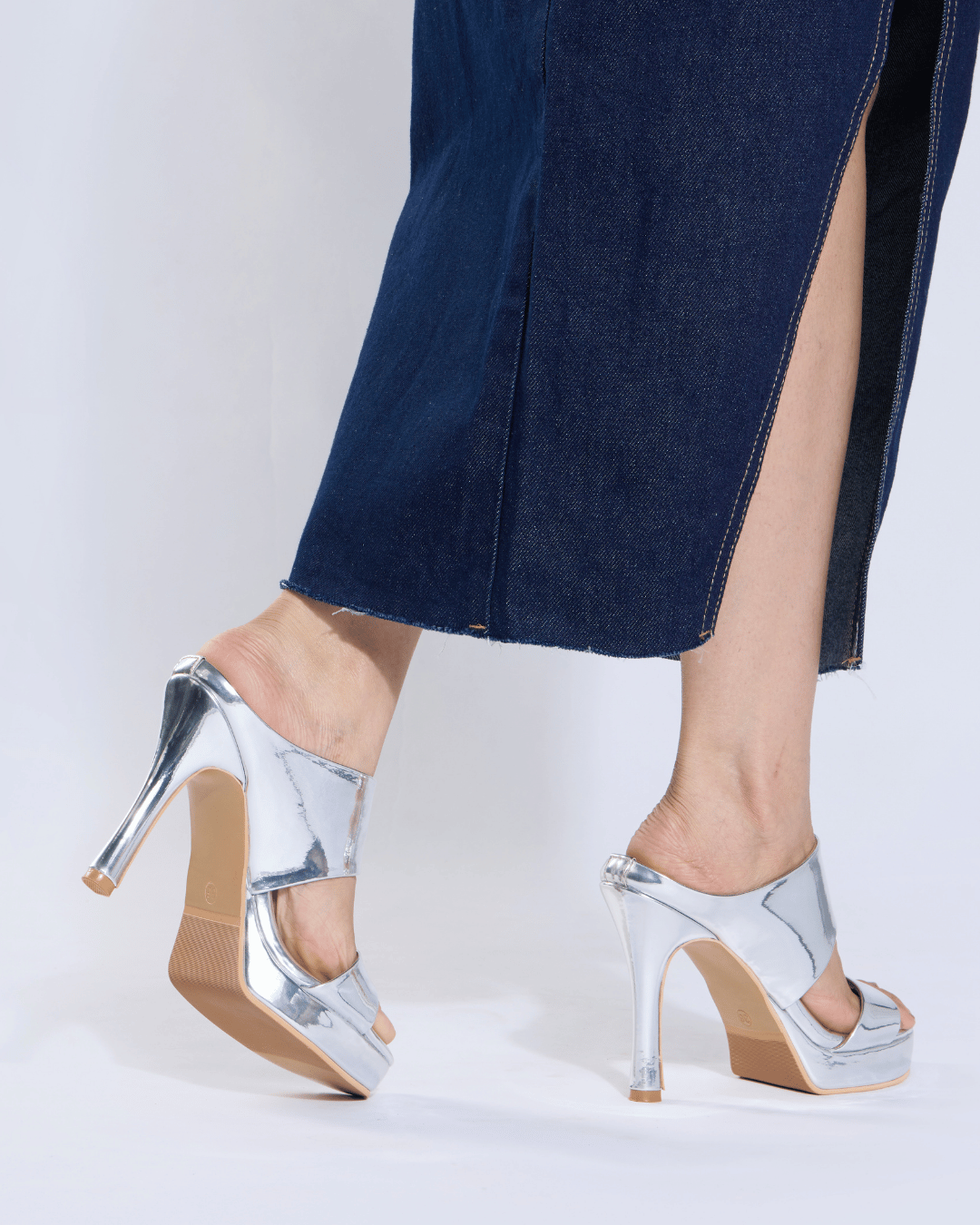 Silver Metallic Scultped Slip-On Heels