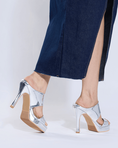 Silver Metallic Scultped Slip-On Heels