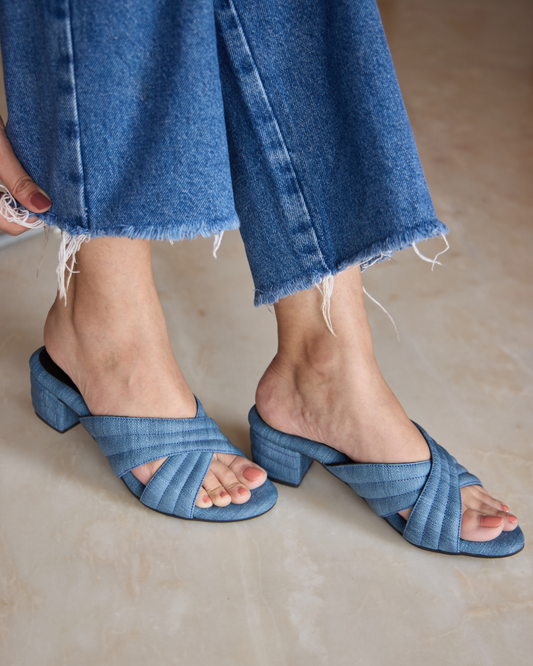 Denim Crisscross Slide Heels