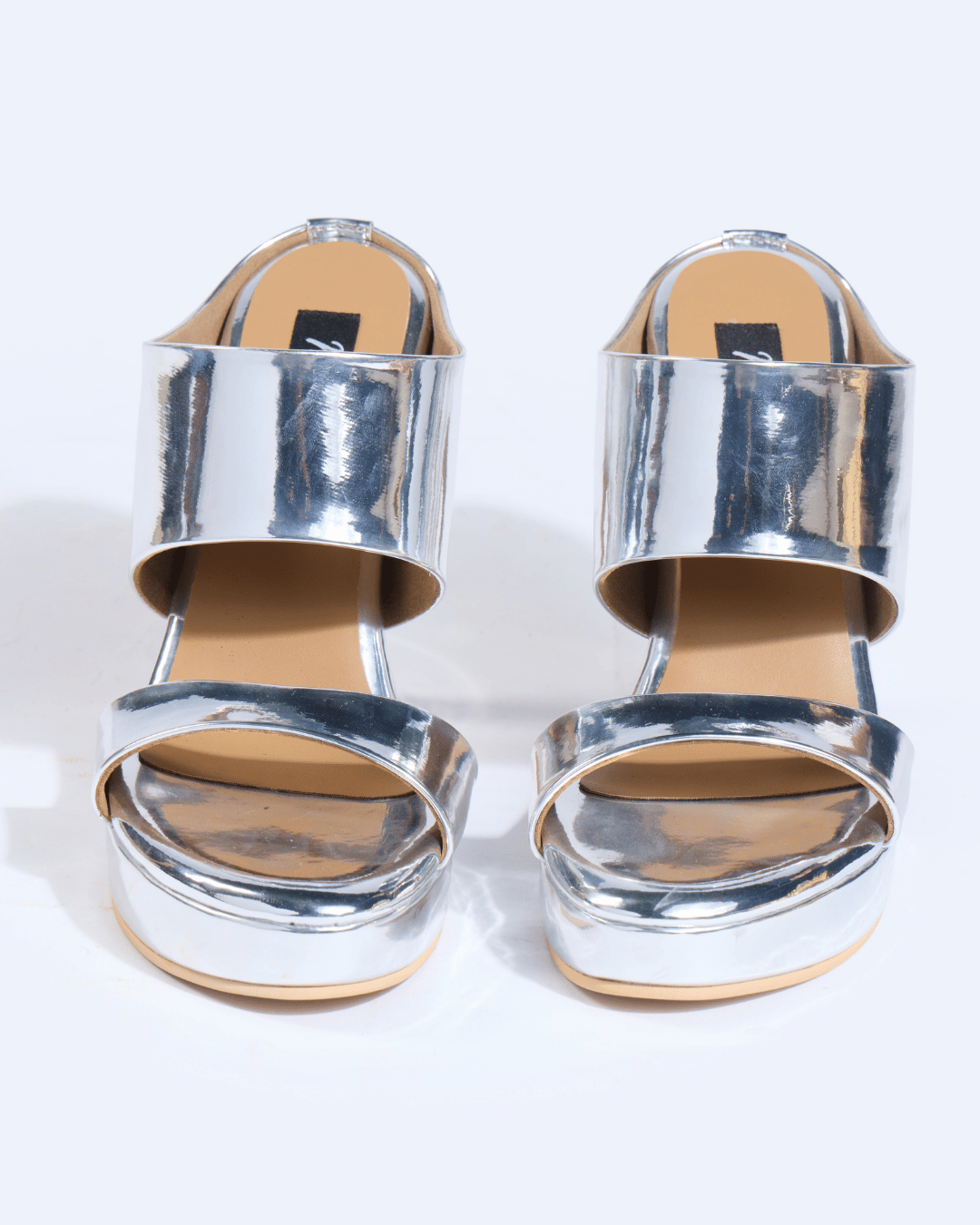 Silver Metallic Scultped Slip-On Heels