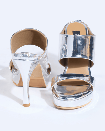Silver Metallic Scultped Slip-On Heels