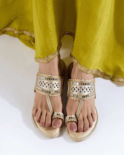Champagne Gold Mirrorwork Kolhapuris