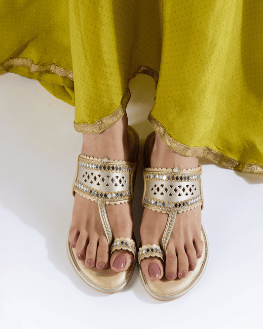 Champagne Gold Mirrorwork Kolhapuris