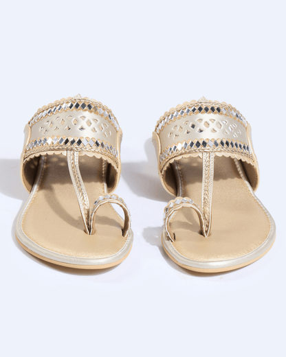 Champagne Gold Mirrorwork Kolhapuris