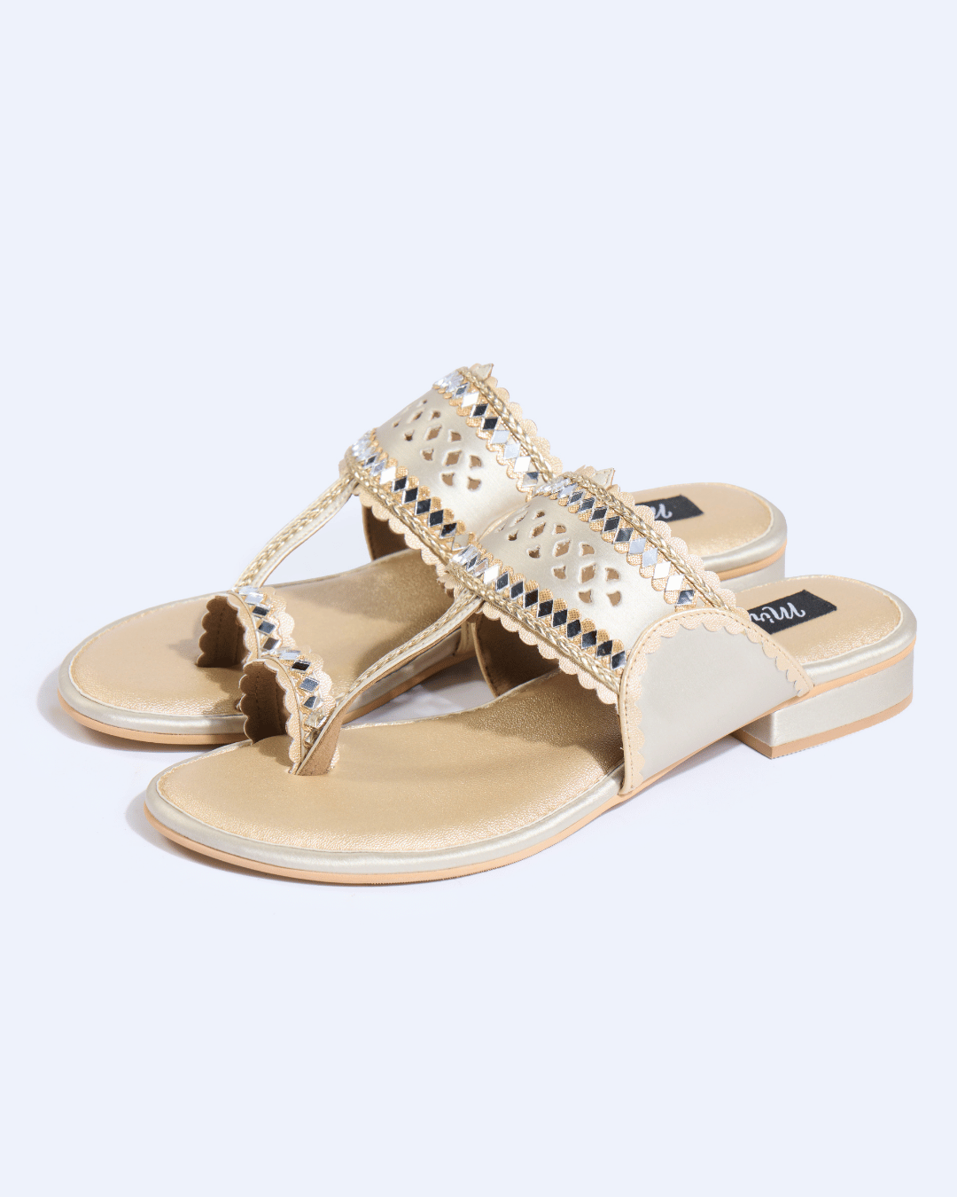 Champagne Gold Mirrorwork Kolhapuris