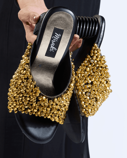 Gold Ghungroo Spiral Sculpted Heels