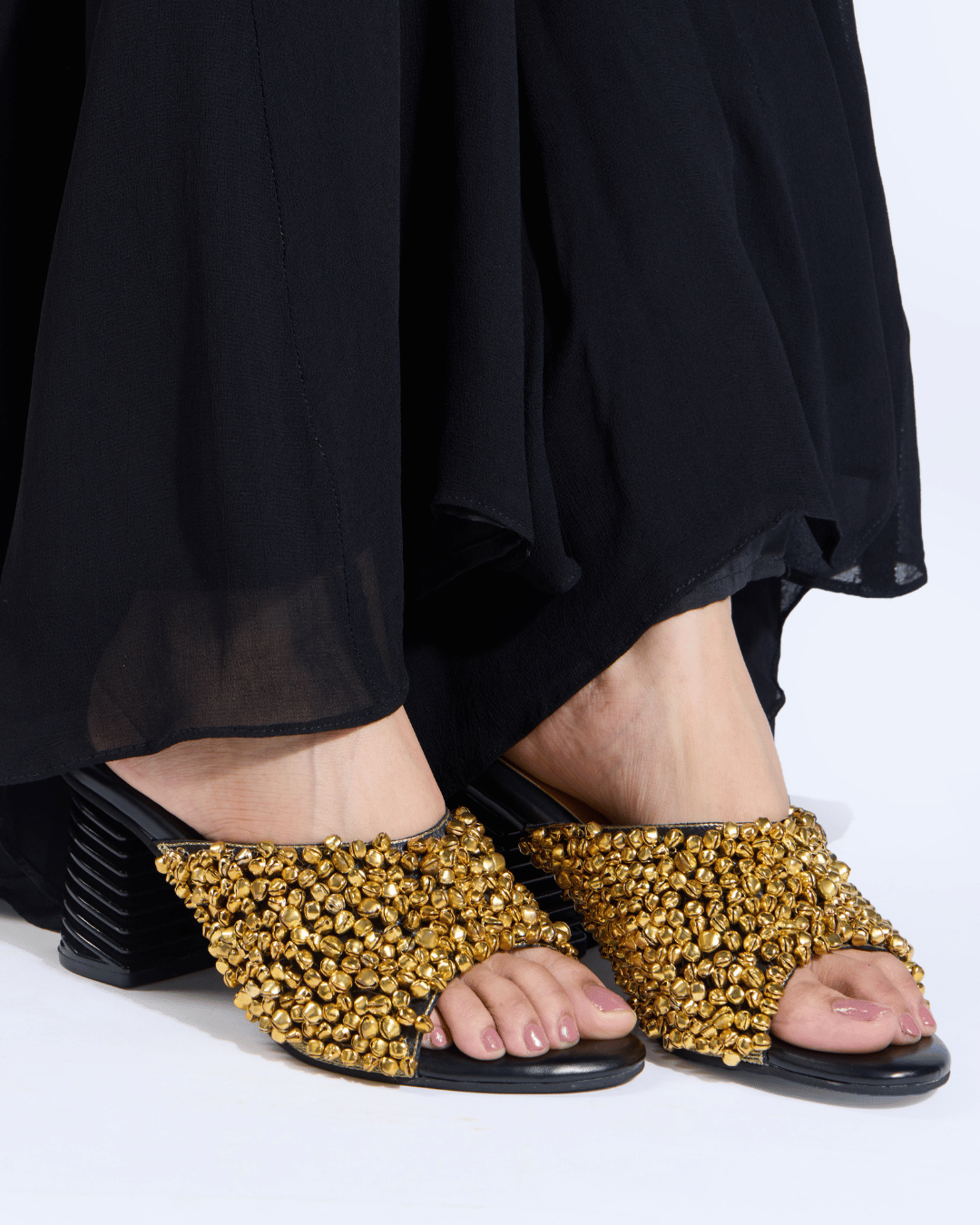 Gold Ghungroo Spiral Sculpted Heels