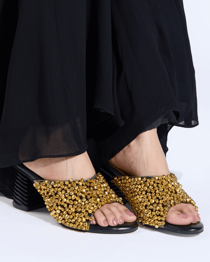 Gold Ghungroo Spiral Sculpted Heels