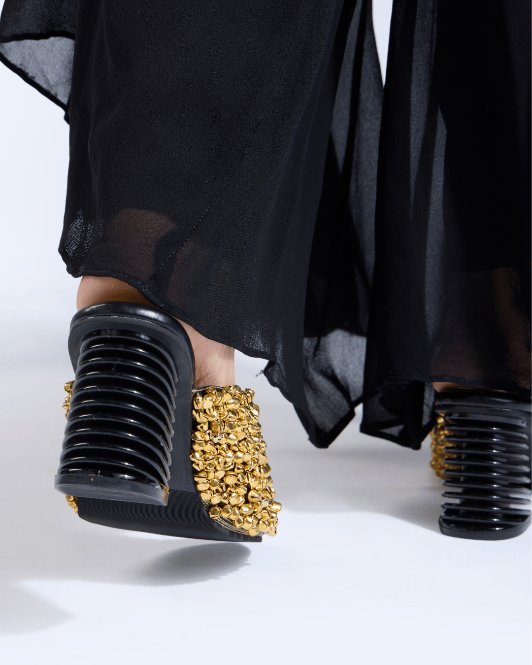 Gold Ghungroo Spiral Sculpted Heels