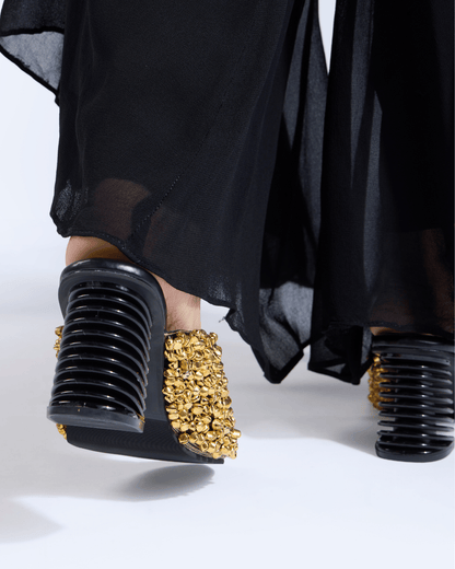 Gold Ghungroo Spiral Sculpted Heels