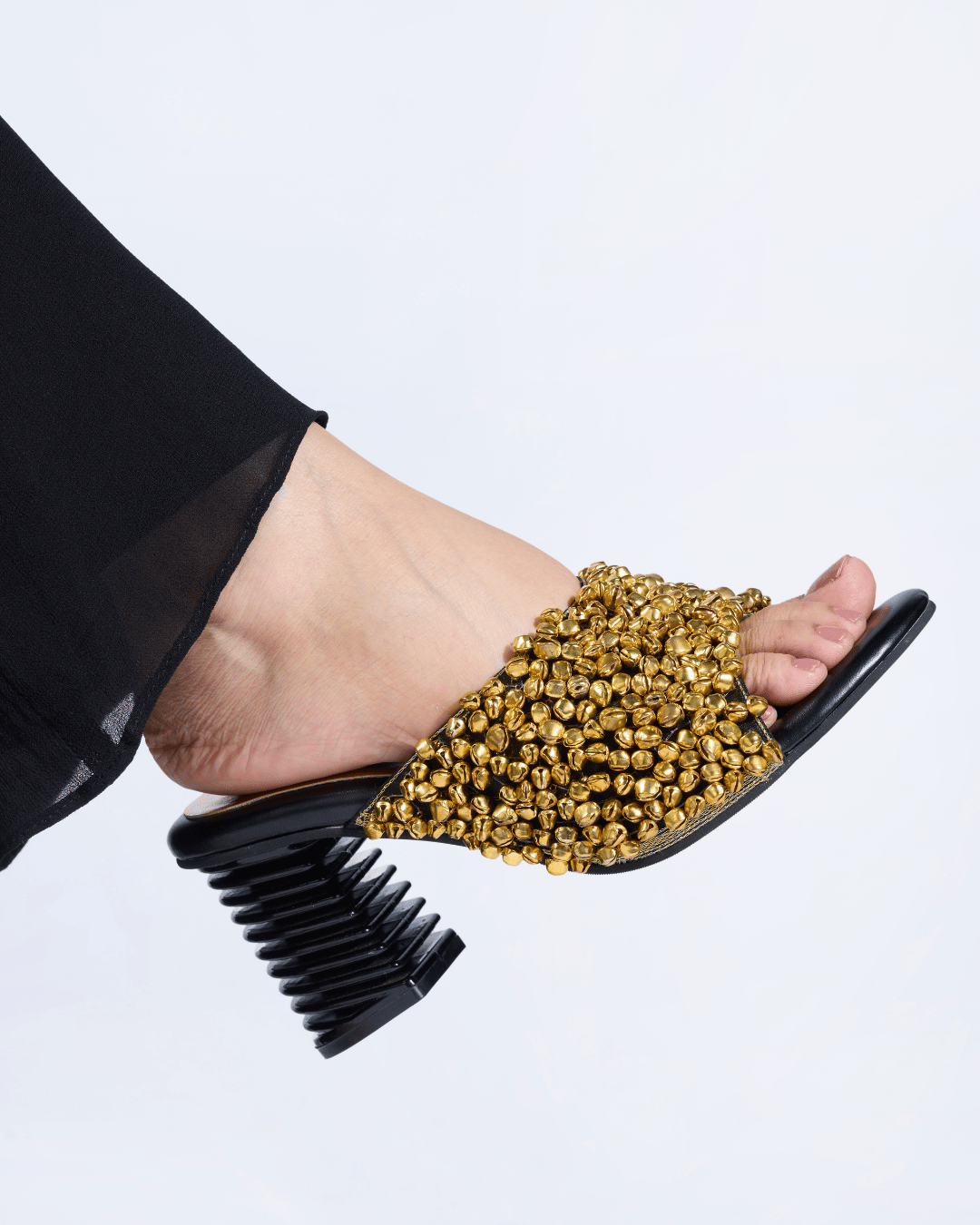 Gold Ghungroo Spiral Sculpted Heels