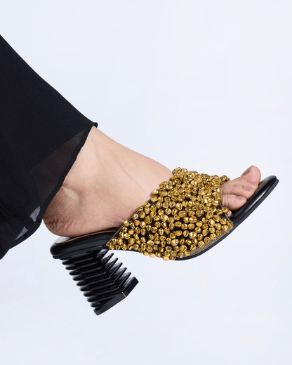 Gold Ghungroo Spiral Sculpted Heels