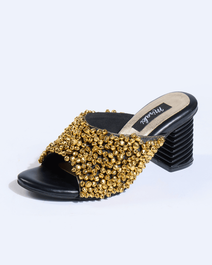 Gold Ghungroo Spiral Sculpted Heels