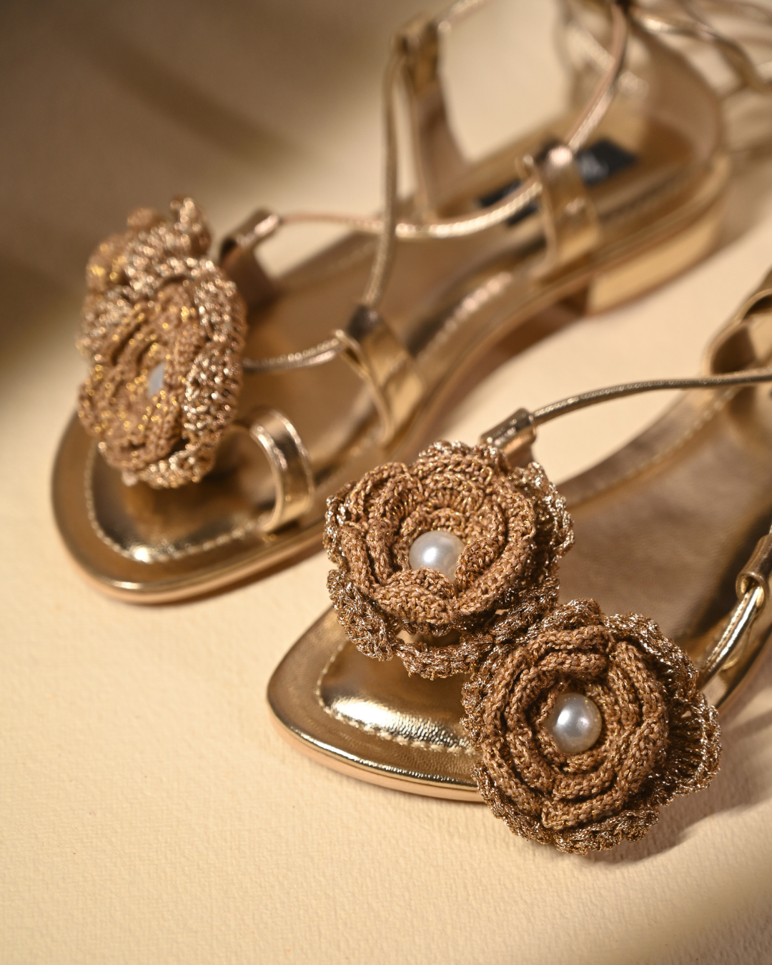 Gold Tie Ups With Crochet Flowers