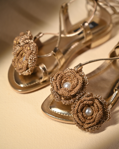 Gold Tie Ups With Crochet Flowers