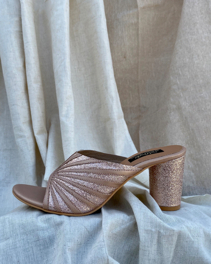 Rose Gold Pattern Cut Slip Ons With Rounded Heels