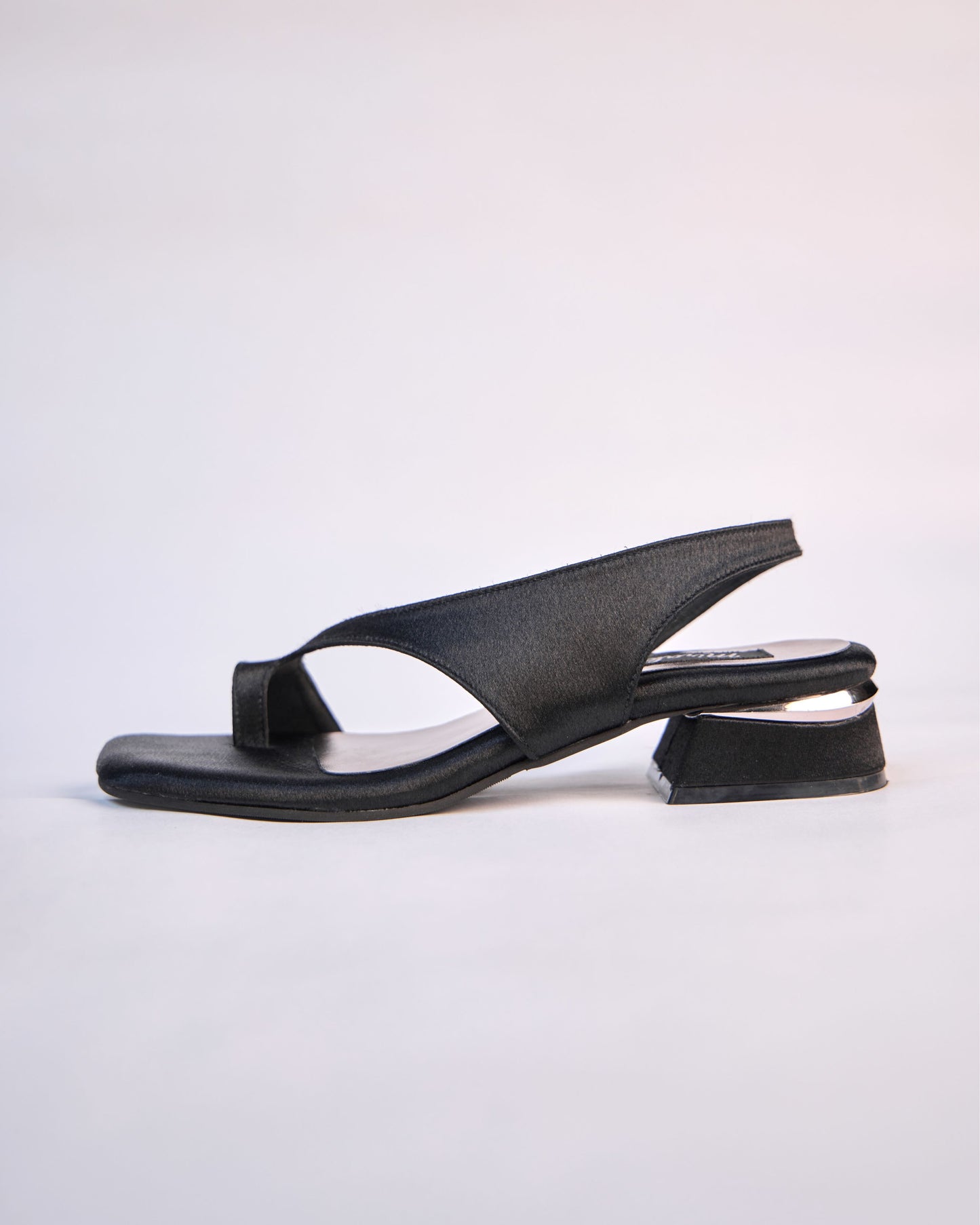 Black Minimal Sculpted Heel Sandals
