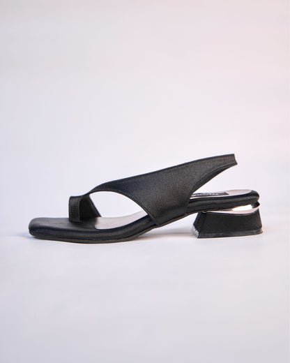 Black Minimal Sculpted Heel Sandals