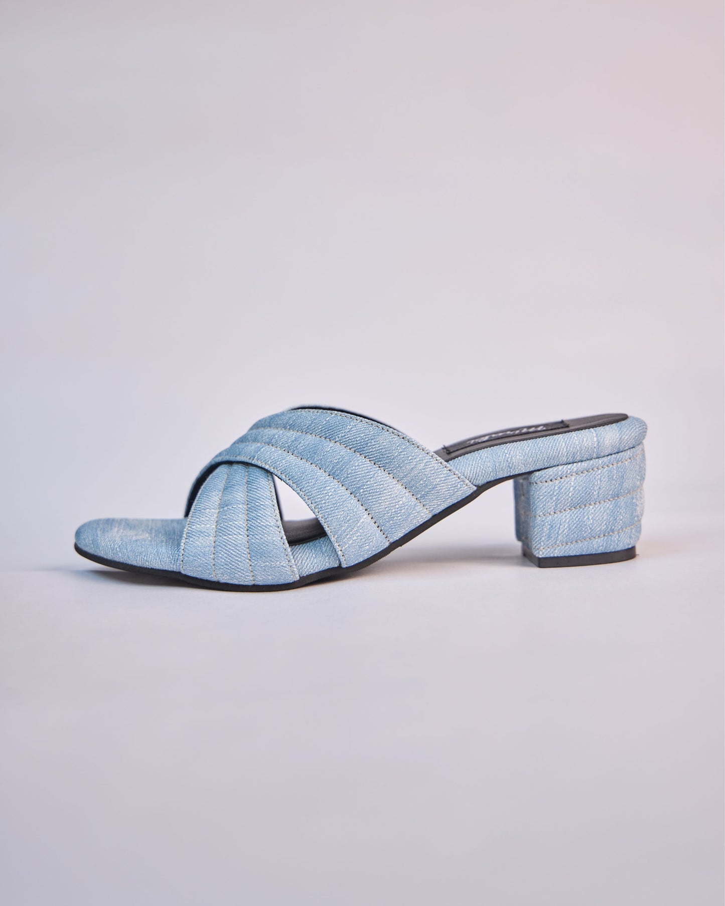 Light Blue Denim Crisscross Slide Heels