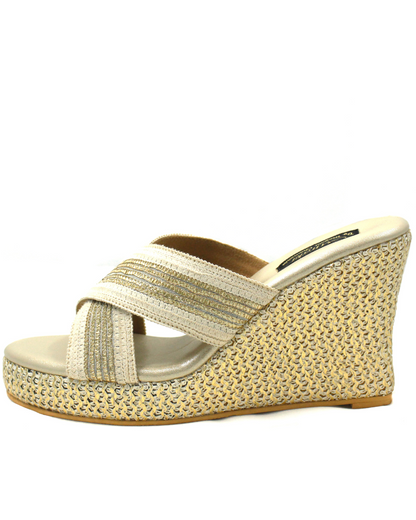 Off-White and Gold Gota Work Wedges