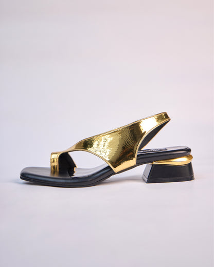 Gold Metallic Sculpted Heel Sandals