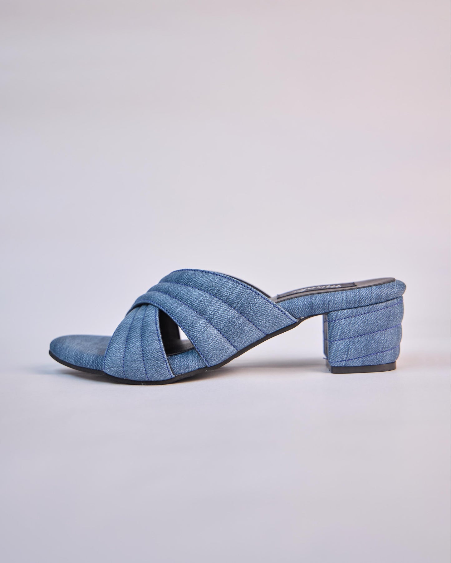 Denim Crisscross Slide Heels