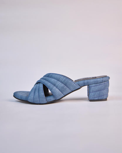 Denim Crisscross Slide Heels