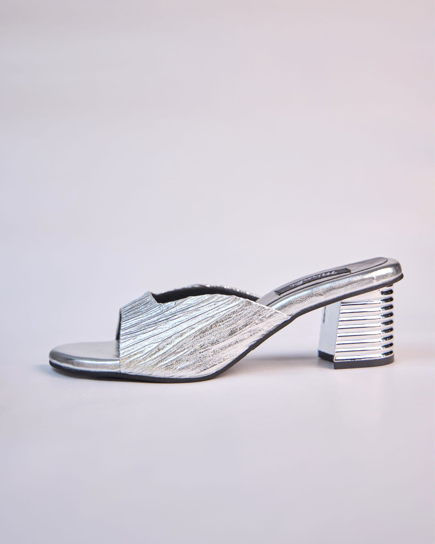 Silver Metallic Textured Slip-On Heels