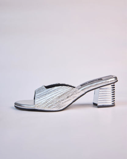 Silver Metallic Textured Slip-On Heels