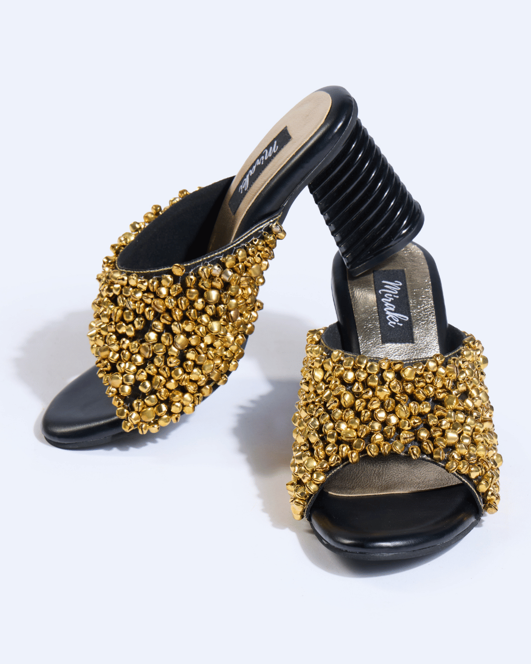 Gold Ghungroo Spiral Sculpted Heels