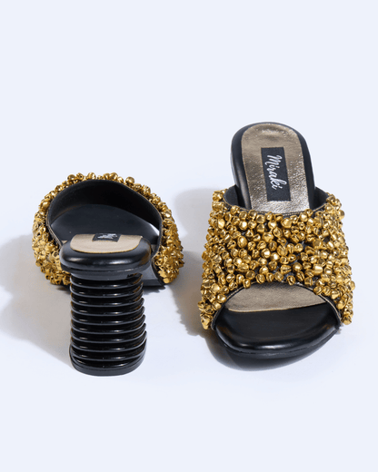 Gold Ghungroo Spiral Sculpted Heels