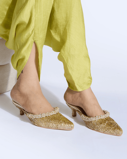 Golden Textured Pearl Work Mules