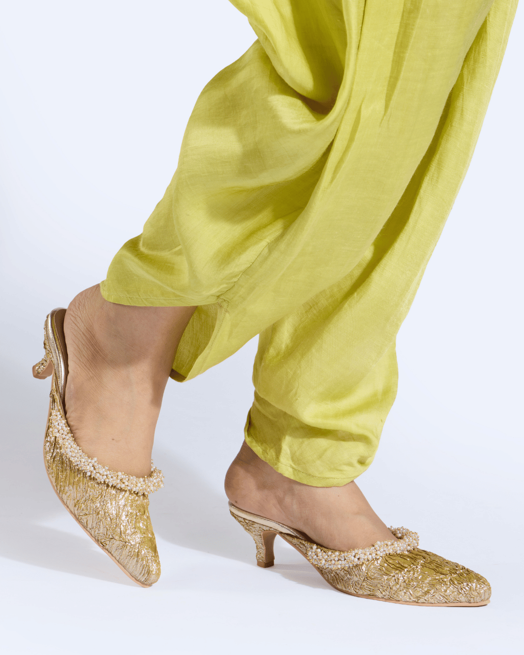 Golden Textured Pearl Work Mules