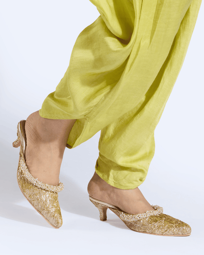 Golden Textured Pearl Work Mules