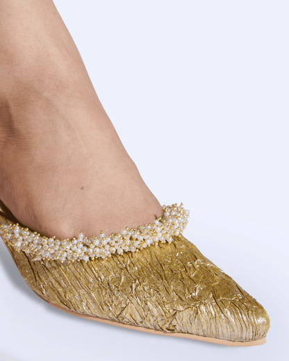 Golden Textured Pearl Work Mules
