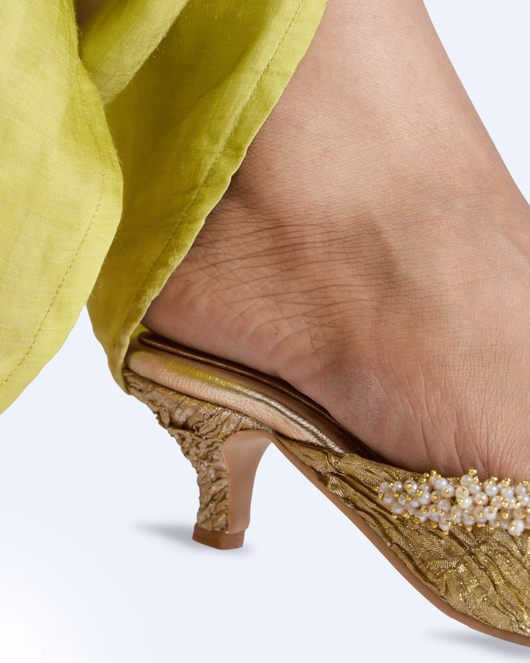 Golden Textured Pearl Work Mules