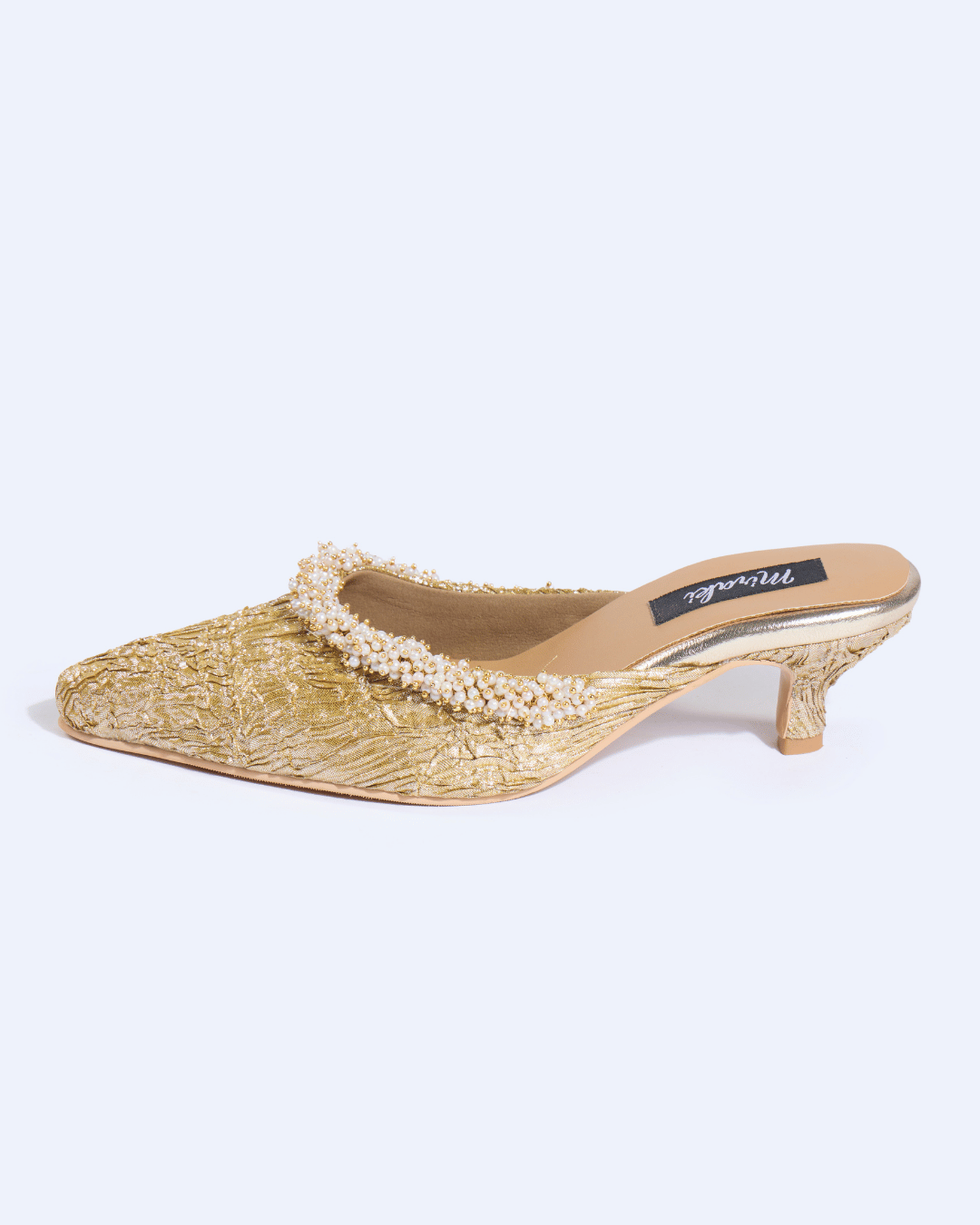 Golden Textured Pearl Work Mules