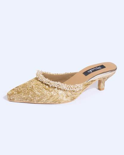Golden Textured Pearl Work Mules