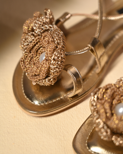 Gold Tie Ups With Crochet Flowers