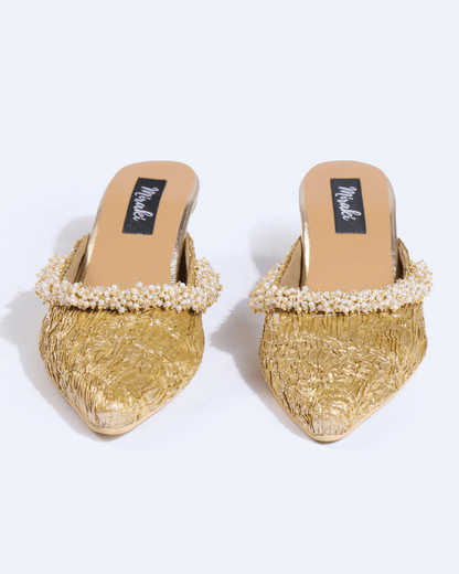 Golden Textured Pearl Work Mules