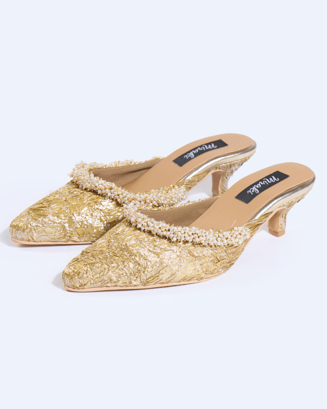 Golden Textured Pearl Work Mules