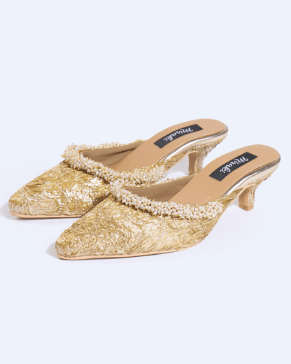 Golden Textured Pearl Work Mules