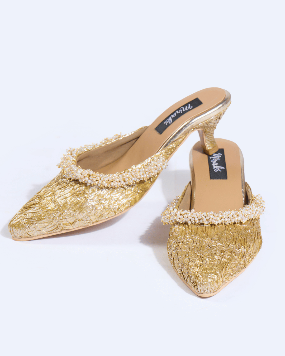 Golden Textured Pearl Work Mules